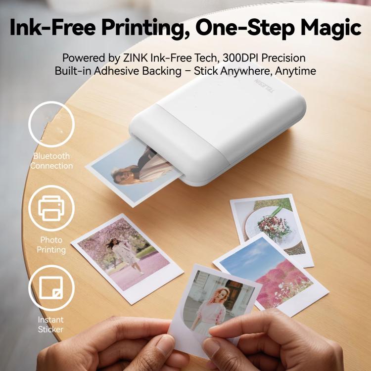 TELESIN Portable Instant Photo Printer With Magnetic Bag & Self-Adhesive Photo Paper For Travel & Memories