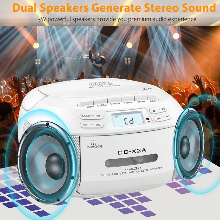 X2A Portable Cassette Player Stereo Bluetooth AM/FM/MP3 Music CD Player Tape Recorder, US Plug, EU Plug, UK Plug, AU Plug