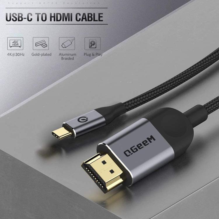 QGeeM USB-C/Type-C To HDMI Cable 4K 30Hz For Screen Mirroring & Extended Display