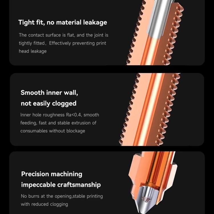 All-in-One Chrome Zirconium Copper Nozzle for Creality Ender-3 V3/K1C/K1 Max 3D Printers, 1.75/0.2mm, 1.75/0.4mm, 1.75/0.6mm, 1.75/0.8mm, 1.75/1.0mm