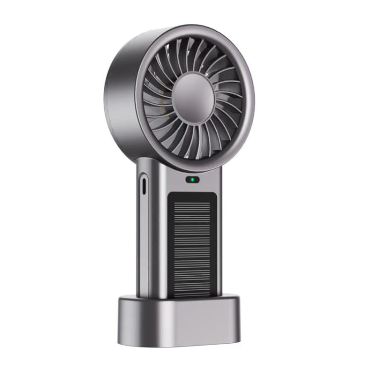 Solar Powered Handheld & Desk Fan with 5-Speed Turbo 12 Blades USB Type-C Fast Charging