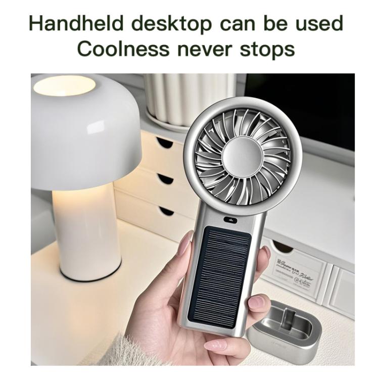 Solar Powered Handheld & Desk Fan with 5-Speed Turbo 12 Blades USB Type-C Fast Charging