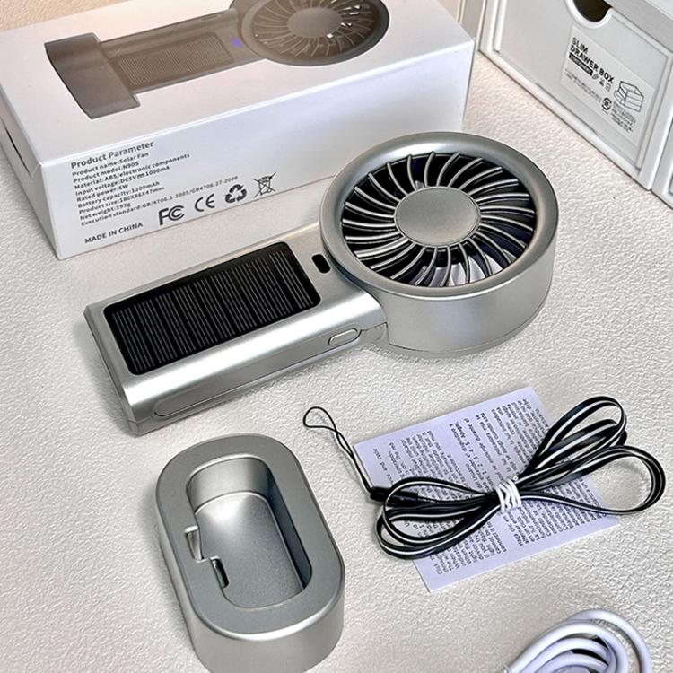 Solar Powered Handheld & Desk Fan with 5-Speed Turbo 12 Blades USB Type-C Fast Charging
