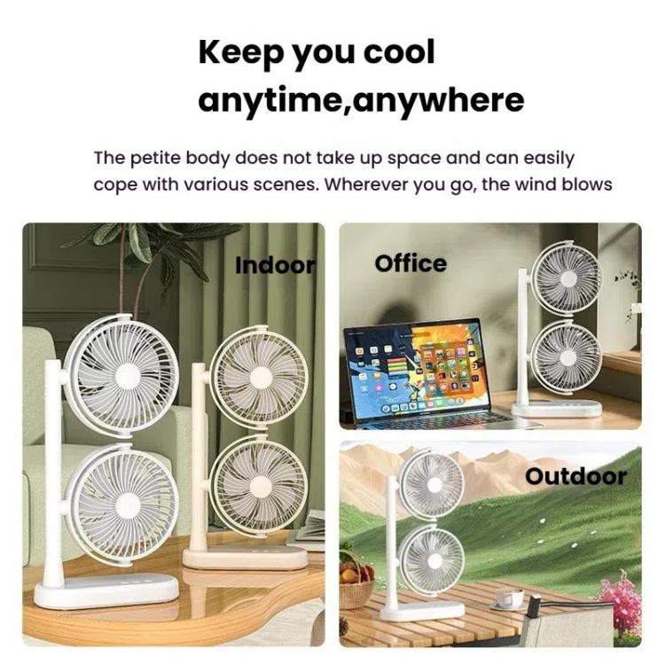 Dual Head Desk Fan 360-Degree Adjustable Oscillating Air Circulator 3-Speed Portable Cooling Fan