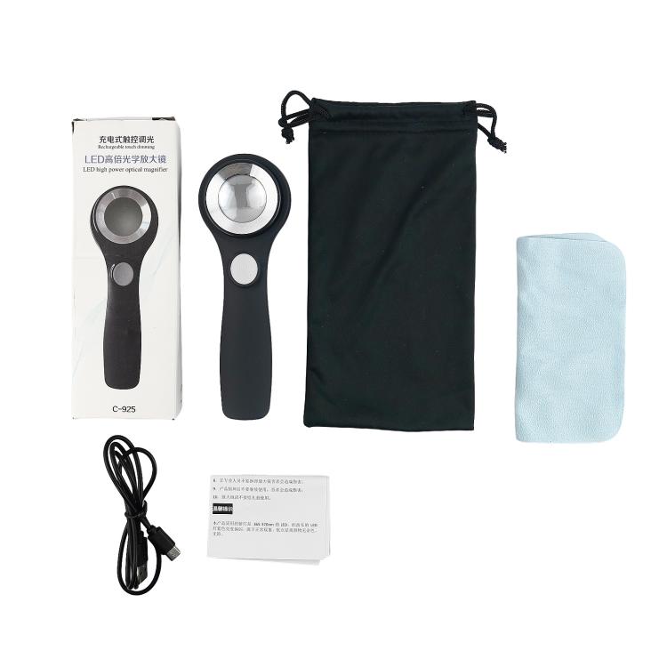 Alloy Handheld 60x USB Charging Touch Switch LED Light Optical Glass Magnifier