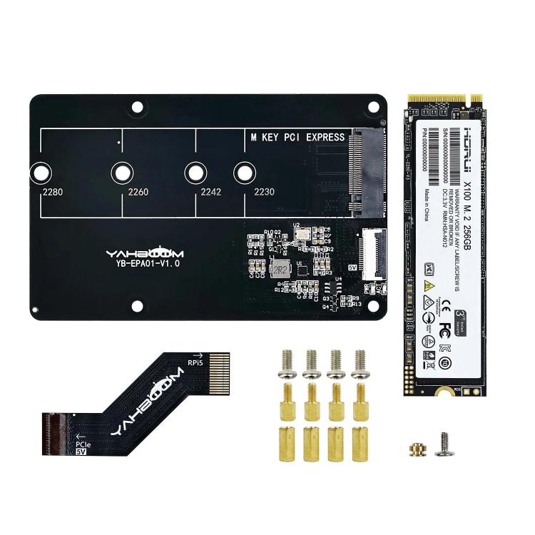 Yahboom PCIe To M.2 Adapter Expansion Board For Raspberry Pi 5 NVMe Expansion Board, Separate Board, Board + 256G SSD