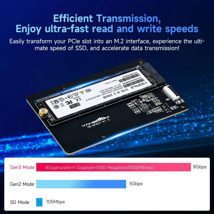 Yahboom PCIe To M.2 Adapter Expansion Board For Raspberry Pi 5 NVMe Expansion Board, Separate Board, Board + 256G SSD