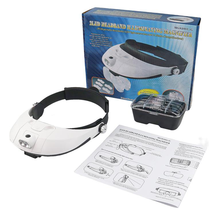 Dual LED Light Elderly Reading Head-Mounted Magnifying Glass With Replaceable Lenses For Repairing Presbyopic Glasses