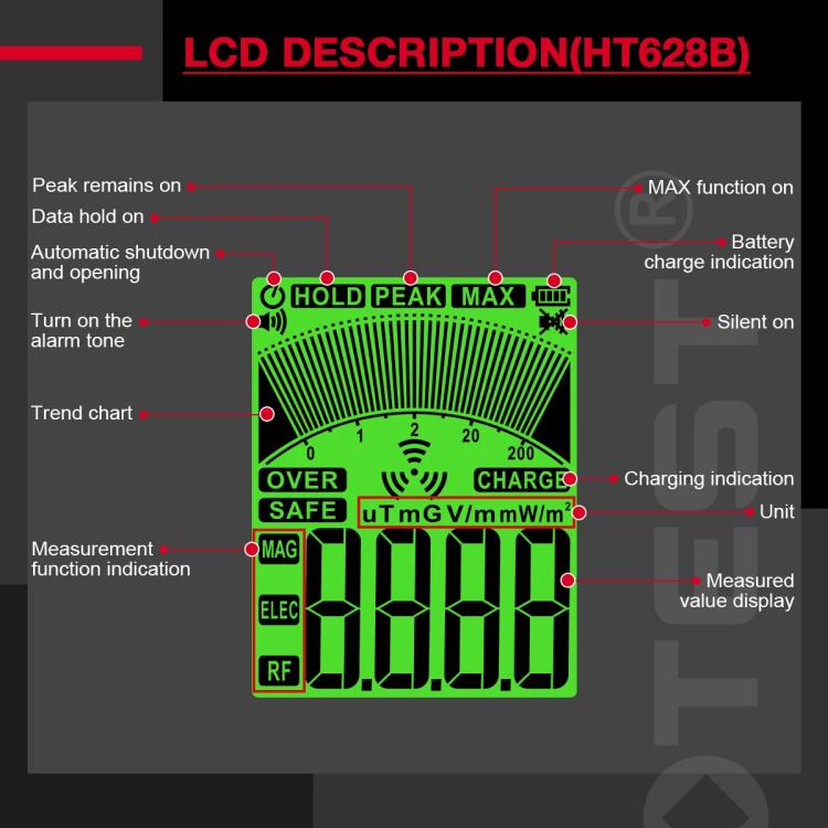 HABOTEST HT628B Multi-Field EMF Meter Rechargeable Electromagnetic Radiation Tester, HT628B