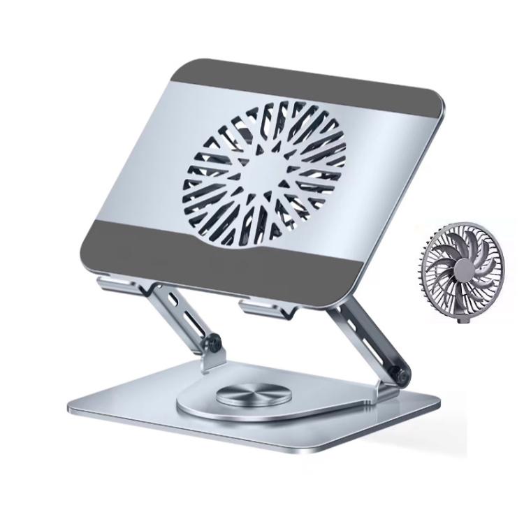 360 Rotating Laptop Stand Foldable Metal Desk Holder For 17.3 Inch Laptops Tablets, Standard Gray, With Magnetic Cooling Fan Gray, With Magnetic Cooling Fan Silver, With RGB Cooling Fan Gray, With RGB Cooling Fan Silver