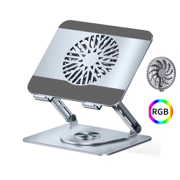 360 Rotating Laptop Stand Foldable Metal Desk Holder For 17.3 Inch Laptops Tablets, Standard Gray, With Magnetic Cooling Fan Gray, With Magnetic Cooling Fan Silver, With RGB Cooling Fan Gray, With RGB Cooling Fan Silver