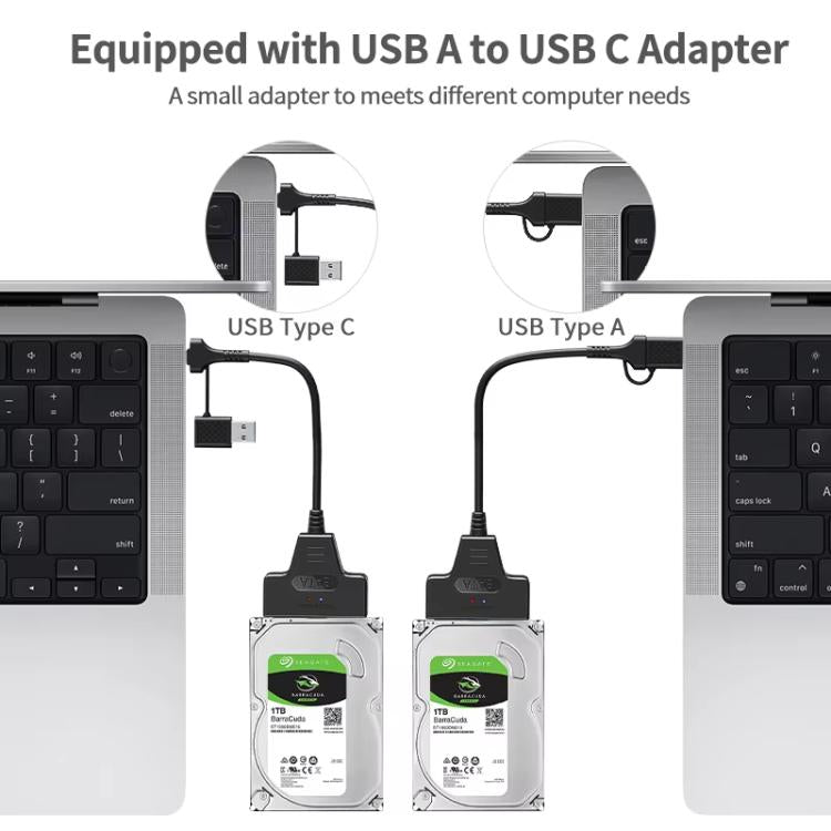 USB 3.0/USB-C to SATA 22-Pin Adapter Cable for 2.5-inch Laptop HDD/SSD