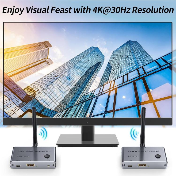 2 In 1 4K 30Hz Wireless HDMI Extender 100m Point To Point HD Video Transmitter, Transmitter+Receiver, 100m