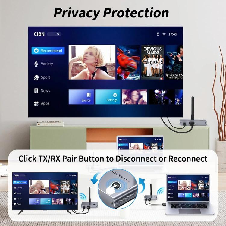 2 In 1 4K 30Hz Wireless HDMI Extender 100m Point To Point HD Video Transmitter, Transmitter+Receiver, 100m