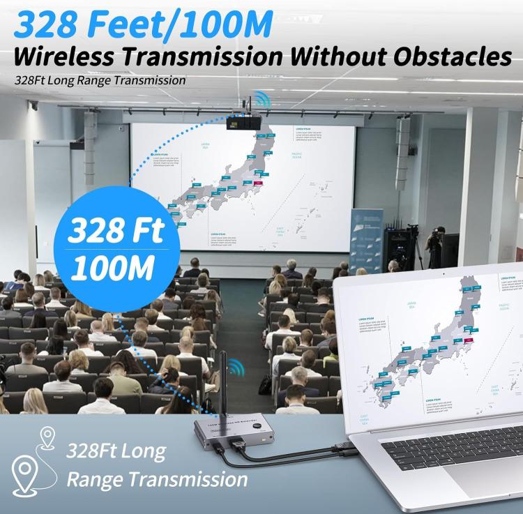 2 In 1 4K 30Hz Wireless HDMI Extender 100m Point To Point HD Video Transmitter, Transmitter+Receiver, 100m