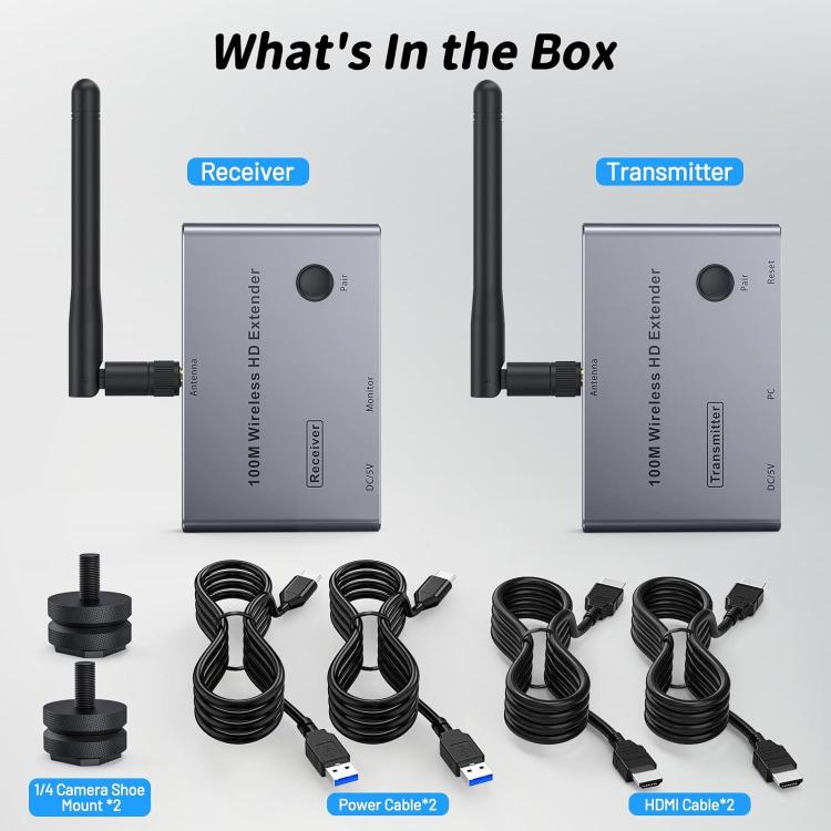 2 In 1 4K 30Hz Wireless HDMI Extender 100m Point To Point HD Video Transmitter, Transmitter+Receiver, 100m