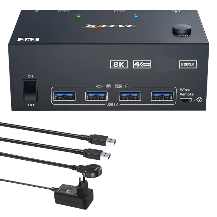 KCEVE KC-KVM204DH 2 In 4 Out 8K 60Hz KVM Switch For 2 Computer 4 Monitors