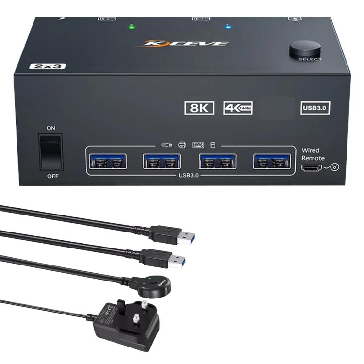 KCEVE KC-KVM204DH 2 In 4 Out 8K 60Hz KVM Switch For 2 Computer 4 Monitors