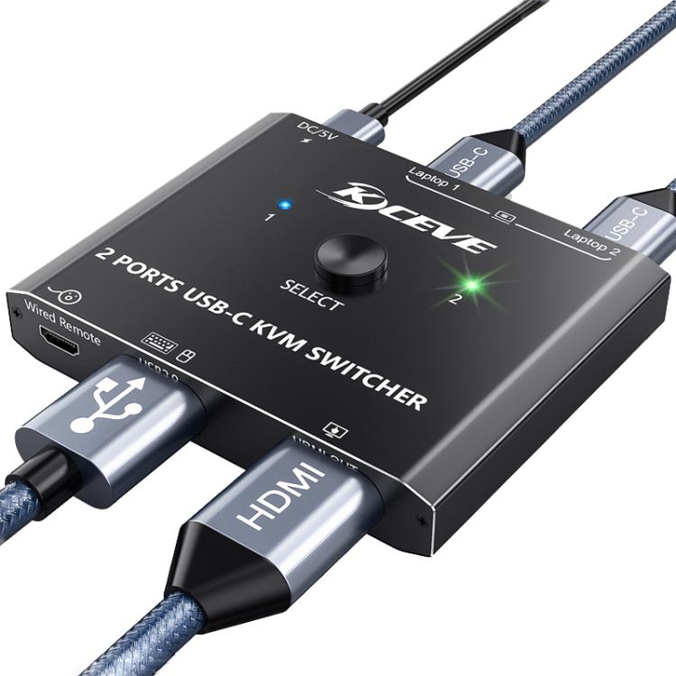 KCEVE KC-C201H 2 Type-C Input 1 Output KVM Switch Support 4K 60Hz