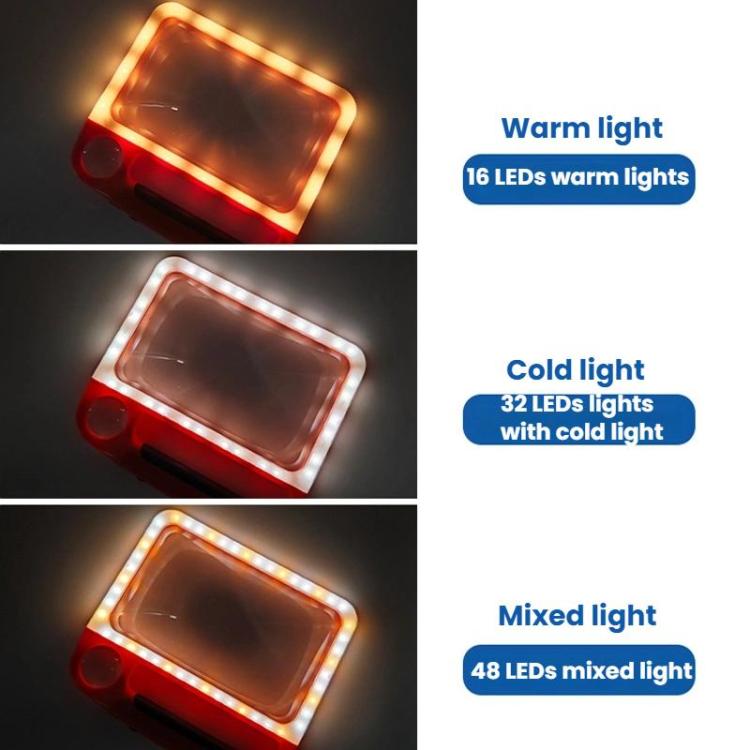 5/10X 48LEDs Magnifier 3 Colors Cold Warm Brightness Adjustment Handheld Loupe