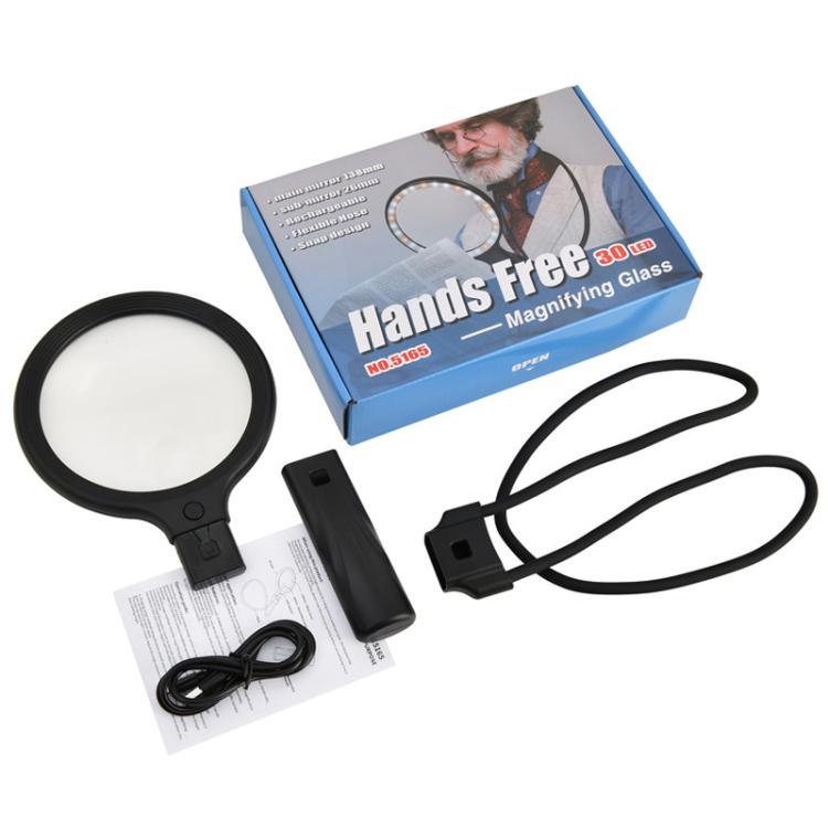 5/10X 30 LEDs Magnifying Glass USB Charging Neck Worn Handheld For Reading Maintenance