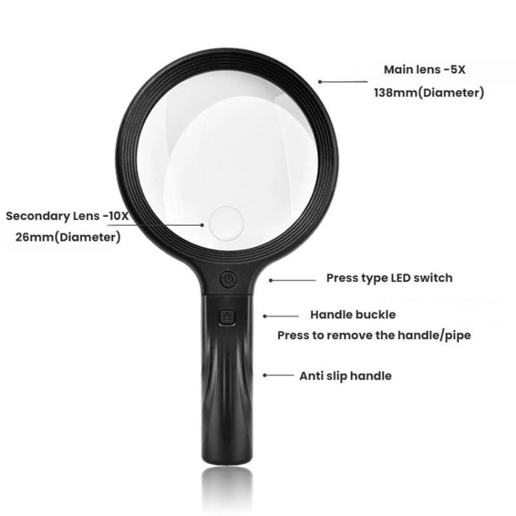 5/10X 30 LEDs Magnifying Glass USB Charging Neck Worn Handheld For Reading Maintenance