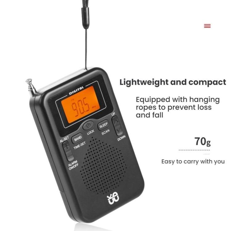 Portable FM/AM Clock-Controlled Stereo Pocket Radio Player, For EU, For US