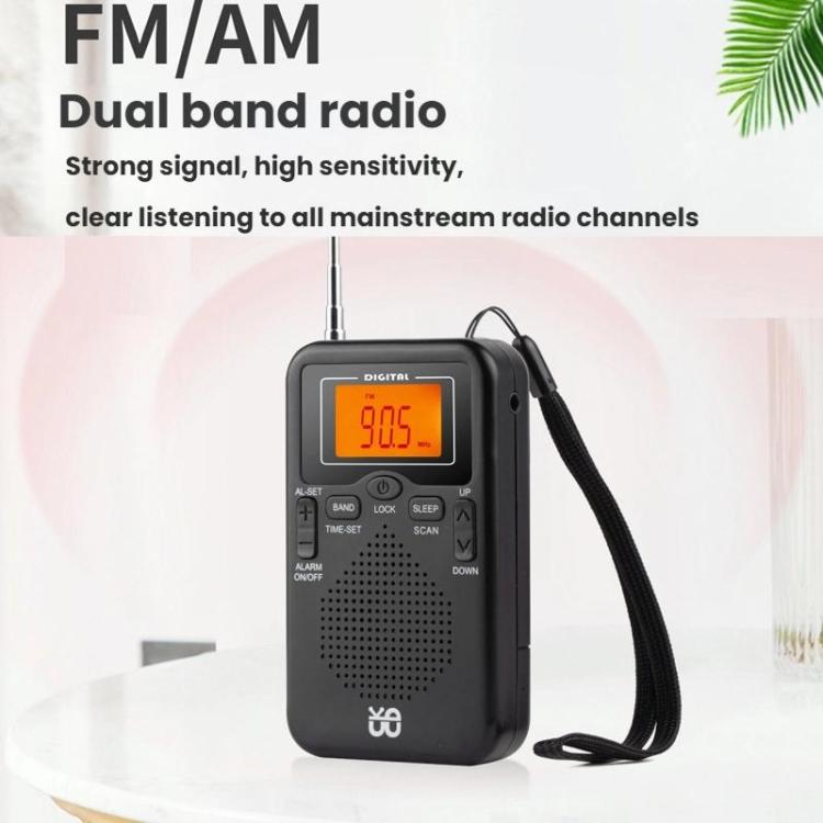 Portable FM/AM Clock-Controlled Stereo Pocket Radio Player, For EU, For US