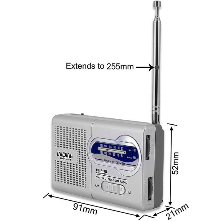 INDIN BC-R119 Portable AM/FM Radio for Seniors 530-1610KHz AM & 88-108MHz FM Lightweight Emergency Radio