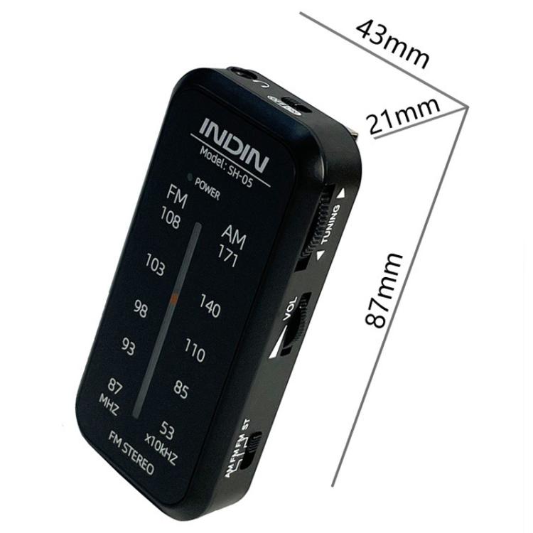 INDIN SH05 Mini Stereo AM/FM Radio With Earphone & Stainless Steel Clip