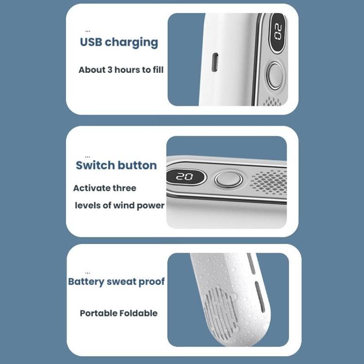 Outdoor Digital Display Folding Silent Neck-Mounted Bladeless Fan