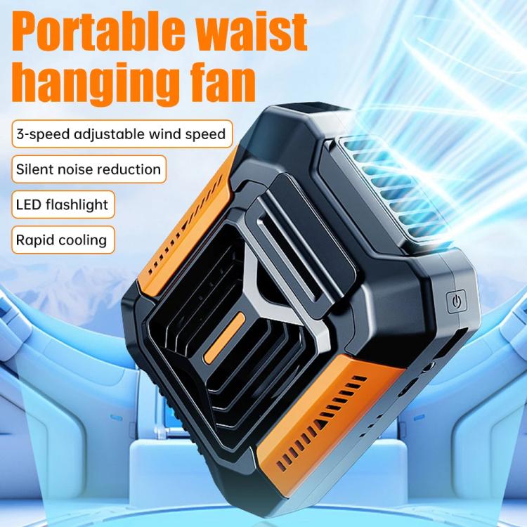 F66 Rechargeable Waist-Mounted Clip Fan With 3-Speed Settings & LED Flashlight Hands-Free Cooling For Construction, Outdoor Work, Hiking