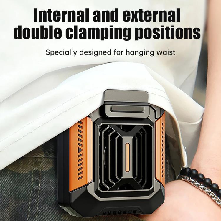 F66 Rechargeable Waist-Mounted Clip Fan With 3-Speed Settings & LED Flashlight Hands-Free Cooling For Construction, Outdoor Work, Hiking
