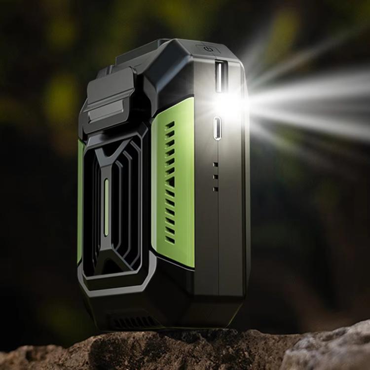 F66 Rechargeable Waist-Mounted Clip Fan With 3-Speed Settings & LED Flashlight Hands-Free Cooling For Construction, Outdoor Work, Hiking