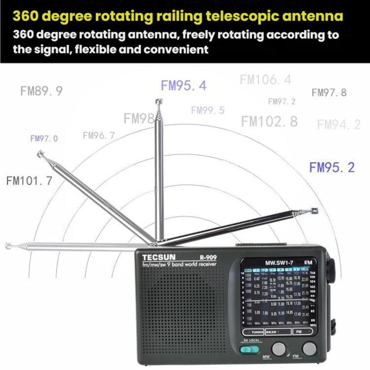 TECSUN R-909 AM FM SW 9-Band Pocket Mini Portable Radio, R-909