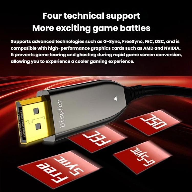 DP2.1 Male To Male 8K 60Hz HD Fiber Optic Cable For TV Computer Monitors Projectors, 10M, 15M, 20M, 25M, 30M, 40M, 50M