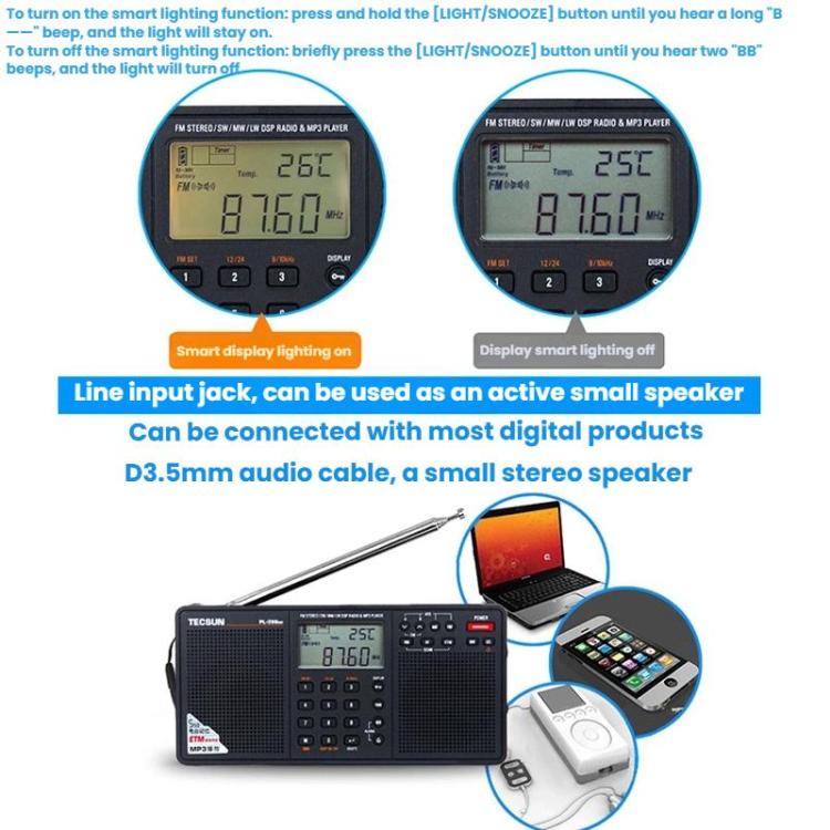 TECSUN PL-398MP Stereo Portable Full-Band Digital Tuning Radio Support SD Card Playback