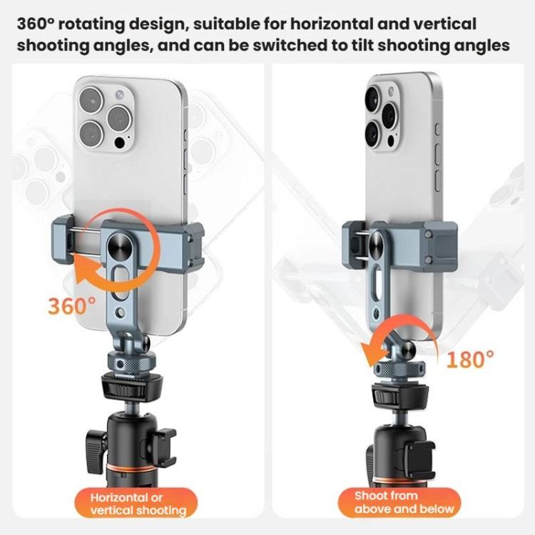 Aluminum Alloy Dual-Head Cold Shoe Phone Mount With Dual 1/4 inch Screw Holes For Horizontal/Vertical Tilting Shooting