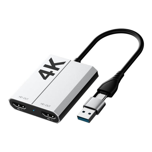 USB3.0+Type-C To Dual HDMI Extender 4K 60HZ Dual Screen Heterodyne HD Video Converter, HD16