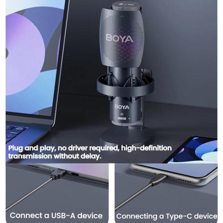 BOYA K9 Built-In Sound Card Quadruple Noise Reduction Desktop Microphone PC Recording Game Live Noise Reduction Microphone, K9