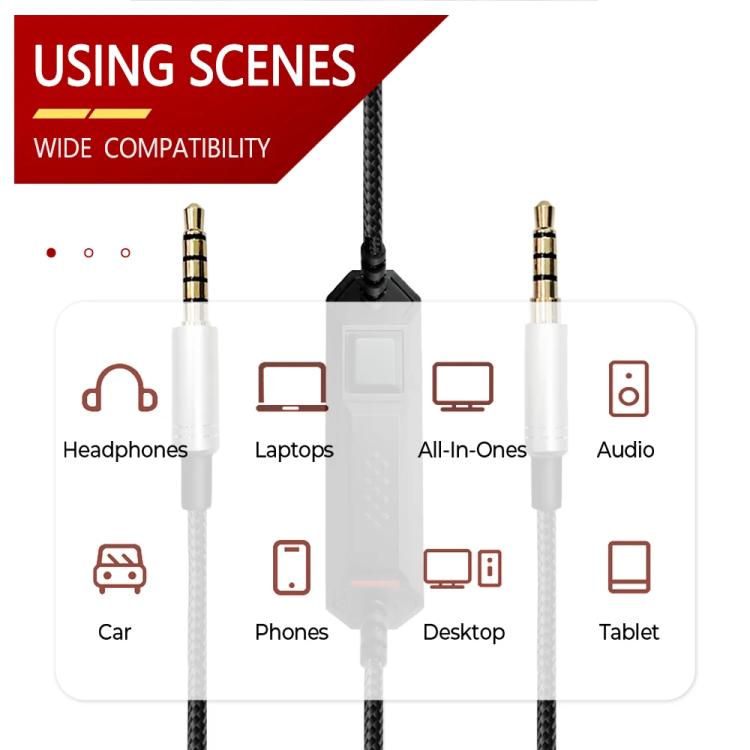 For Logitech Astro A10 / A40 Headset Gaming Headset 2m Braided Audio Cable, Silver Plug Straight Through, Silver Plug Wired Controller, Black Plug Wired Controller