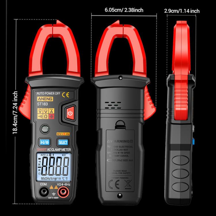 ANENG ST183 600A Digital Clamp Meter With NCV, 4000 Counts, Tests Continuity/Resistance/Capacitance/Diode, Audible & Visual Alarm