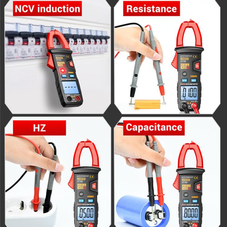 ANENG ST183 600A Digital Clamp Meter With NCV, 4000 Counts, Tests Continuity/Resistance/Capacitance/Diode, Audible & Visual Alarm