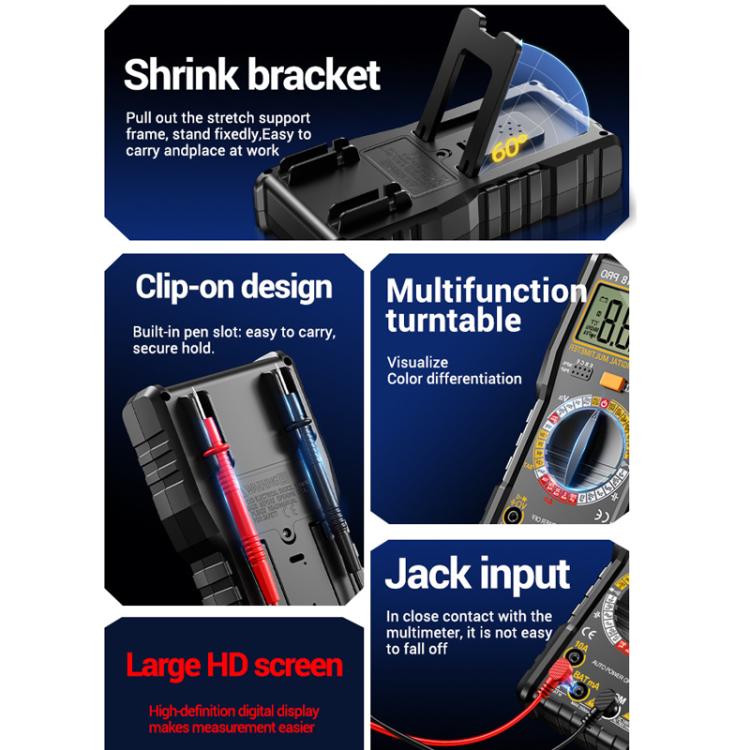 Digital Multimeter with NCV Detection Voltage Tester for AC/DC Current/Voltage, hFE Triode, and Capacitor Test Tool