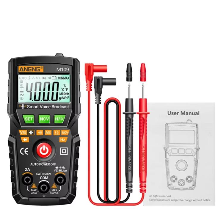 ANENG M109 Digital Multimeter With Voice Guide 4000 Counts, NCV Detection, Capacitance/Resistance/Voltage/Current Tester