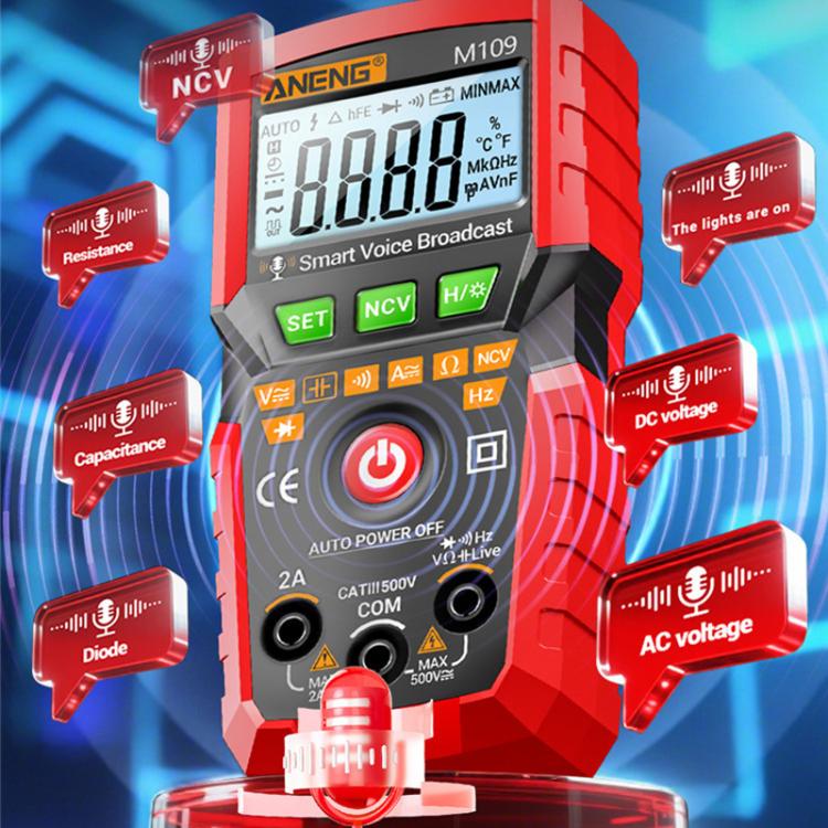 ANENG M109 Digital Multimeter With Voice Guide 4000 Counts, NCV Detection, Capacitance/Resistance/Voltage/Current Tester