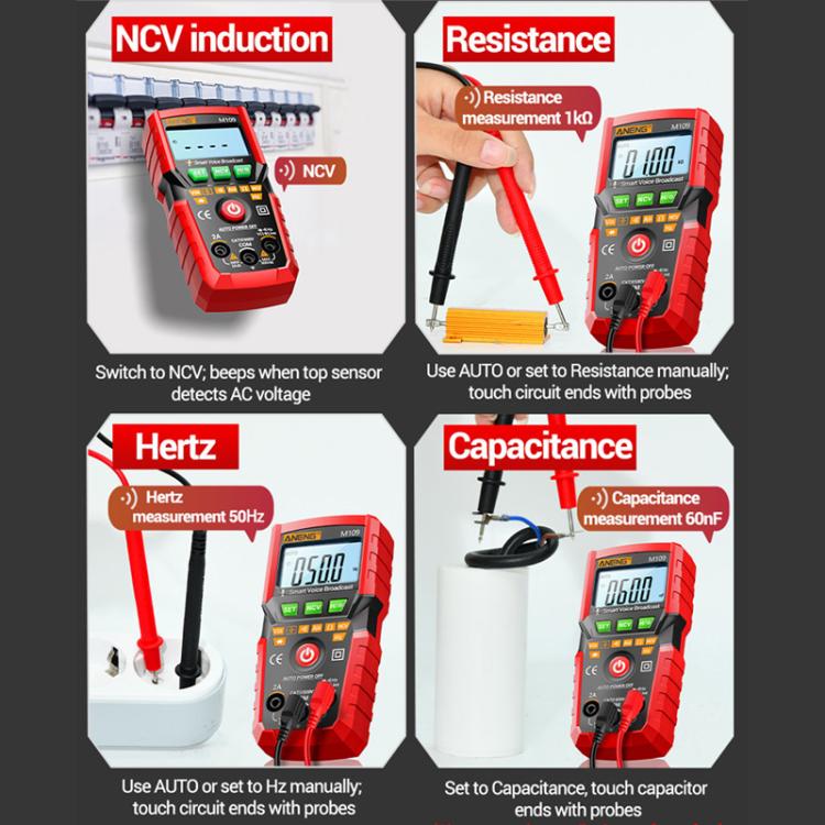 ANENG M109 Digital Multimeter With Voice Guide 4000 Counts, NCV Detection, Capacitance/Resistance/Voltage/Current Tester