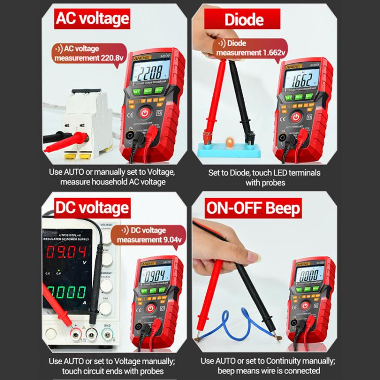 ANENG M109 Digital Multimeter With Voice Guide 4000 Counts, NCV Detection, Capacitance/Resistance/Voltage/Current Tester