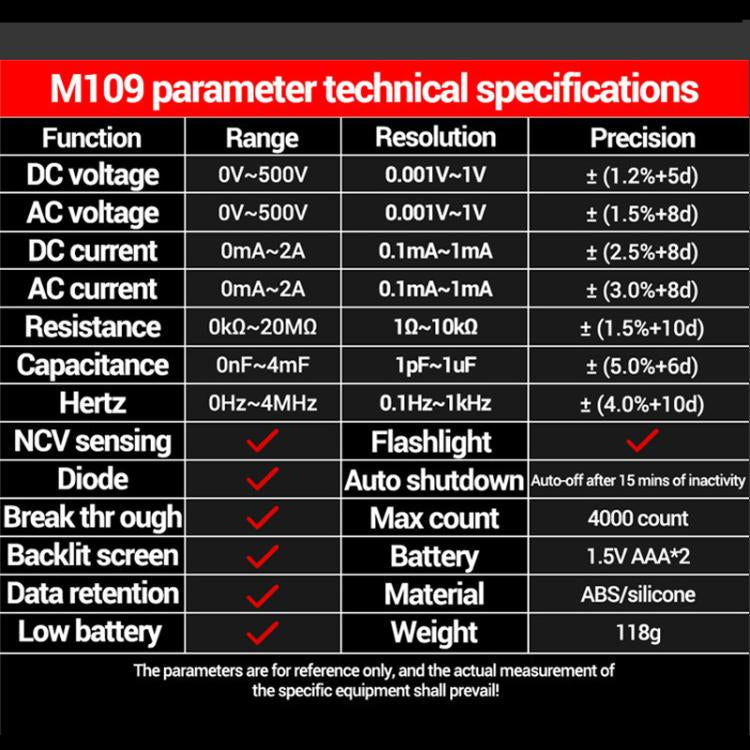 ANENG M109 Digital Multimeter With Voice Guide 4000 Counts, NCV Detection, Capacitance/Resistance/Voltage/Current Tester