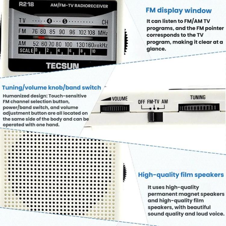 TECSUN R-218 FM/AM/Campus Broadcast Radio Portable Pocket Analog Dial Radio